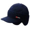 Men's Thermal Winter Knit Hat with Ear Flaps - Navy Blue